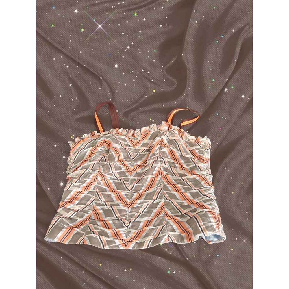 Juliana Collezione Ruched Chevron Camisole Top Orange Grey Size 6 Made in USA